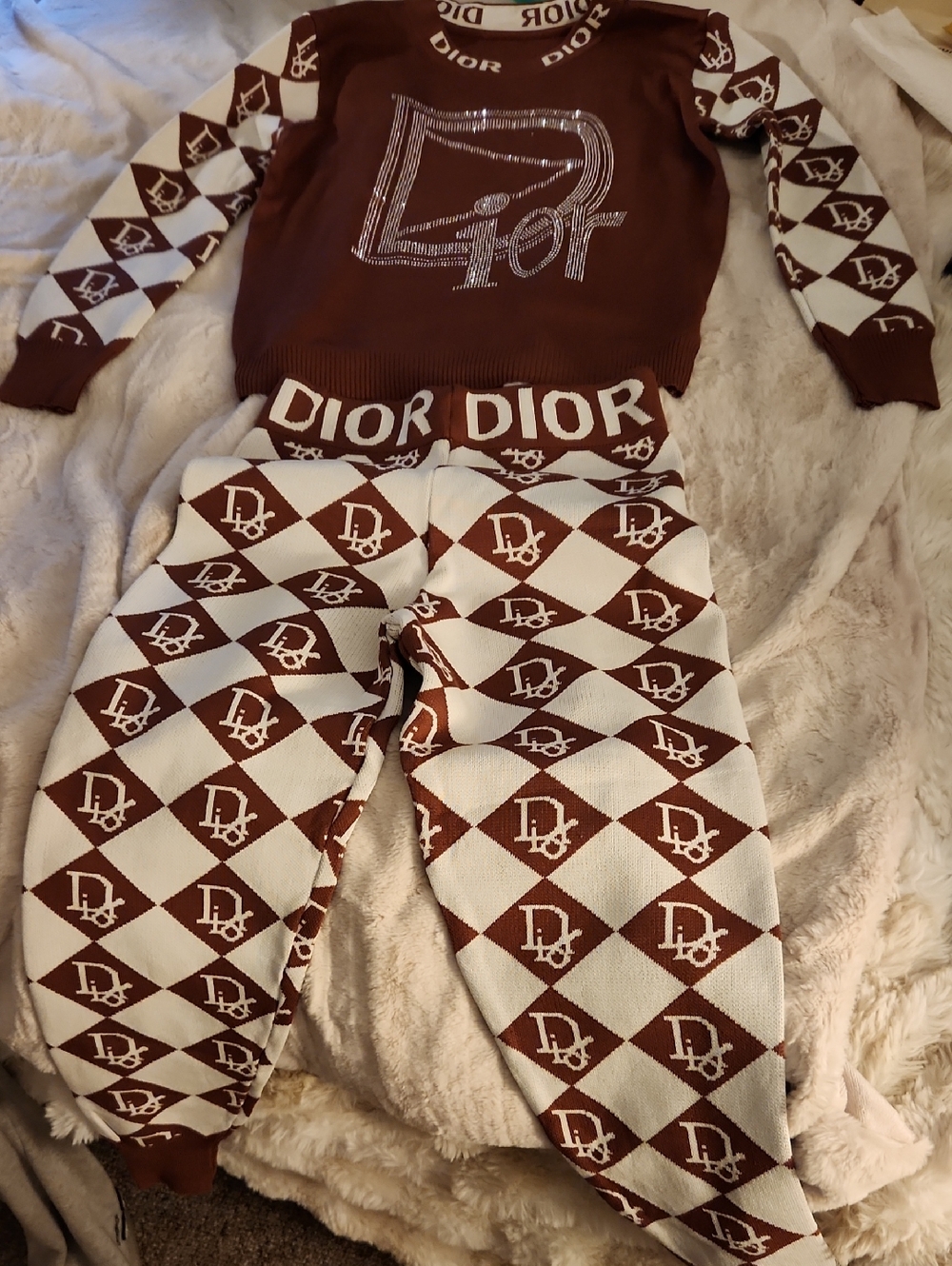 Dior Brown and White Logo Knit Two-Piece Set